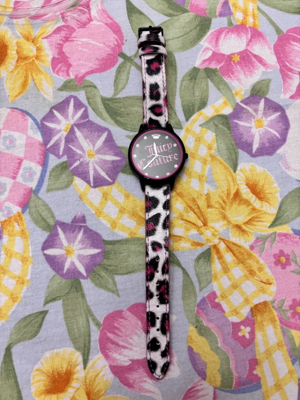 Juicy Couture Black and Pink Leopard Print Strap Watch